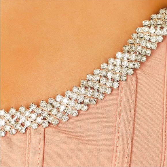 Revolve h:ours Sandy Nude Rhinestone Bustier Top SMALL Corset Coquette Crop - Picture 3 of 9